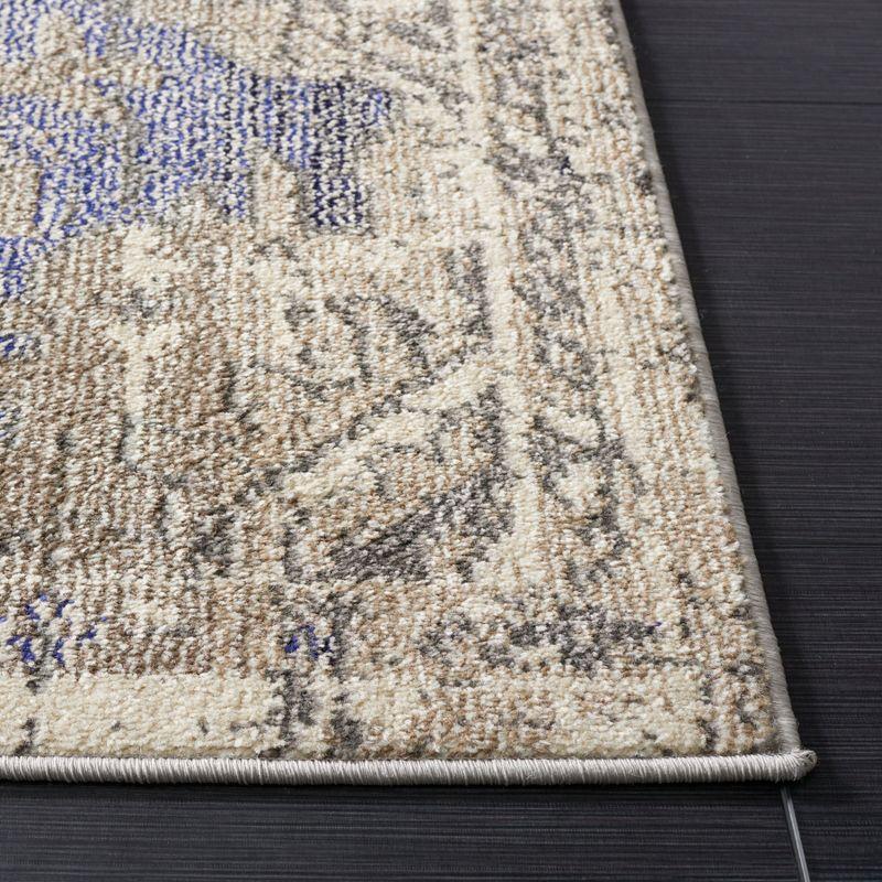 Beige and Purple Distressed Rectangular Synthetic Area Rug