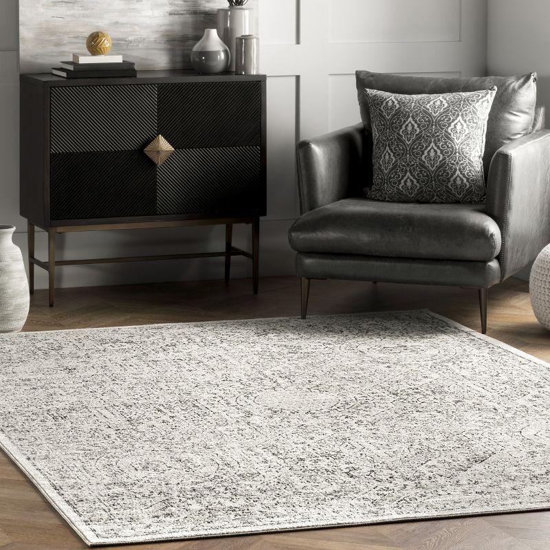 Elegant Distressed Gray 62" Square Synthetic Area Rug