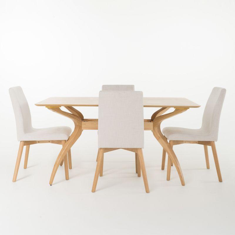 5pc Orrin 60" Curved Leg Dining Set Light Beige/Oak Brown - Christopher Knight Home: Mid-Century, Upholstered Chairs