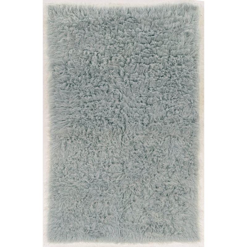 Light Grey Rectangular Handmade Wool Shag Rug