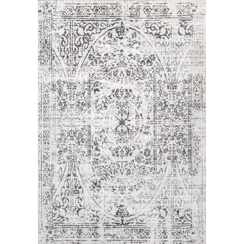 Nuloom Bess Medallion 4x6 Machine Washable Indoor Area Rug for Living Room Bedroom Dining Room Kitchen, Ivory/Grey