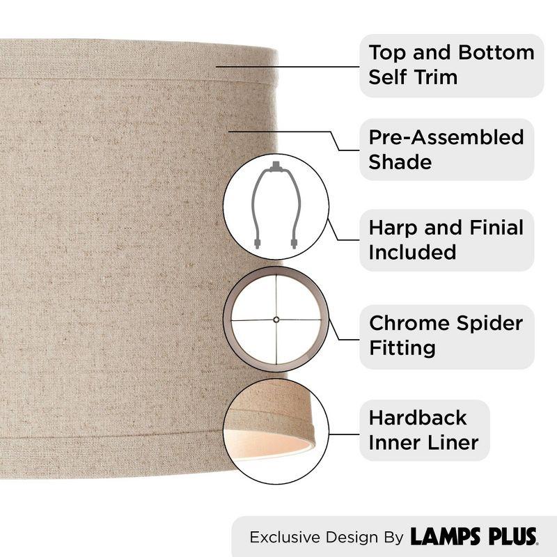 Springcrest Set of 2 Natural Linen Medium Drum Lamp Shades 13" Top x 14" Bottom x 10" High (Spider) Replacement with Harp and Finial