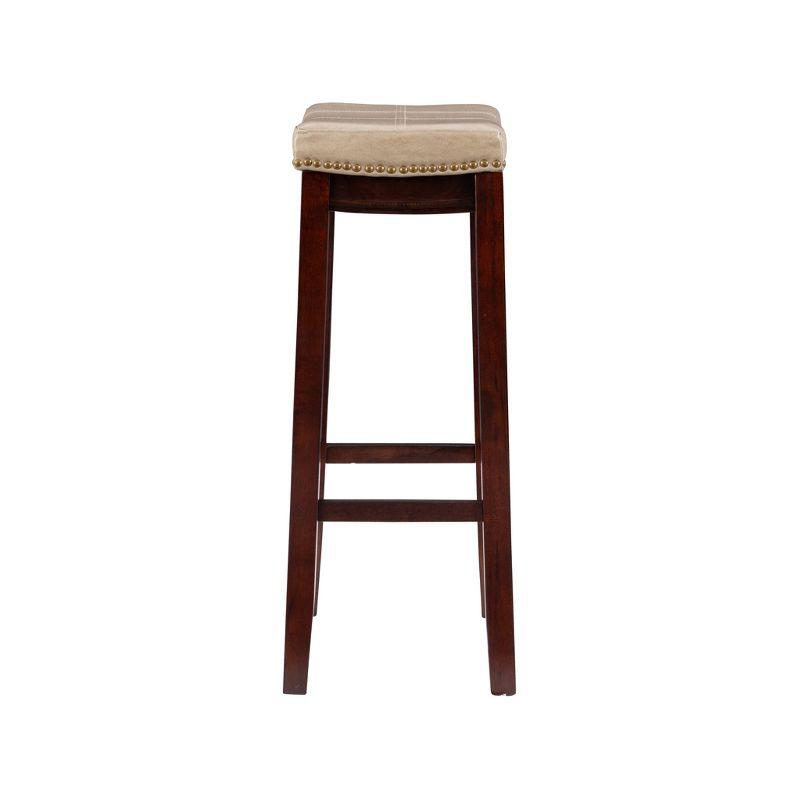 Set of 2 Claridge Faux Leather Nailhead Backless Saddle Barstools Beige - Linon: Upholstered, Rubberwood Legs, Footrest