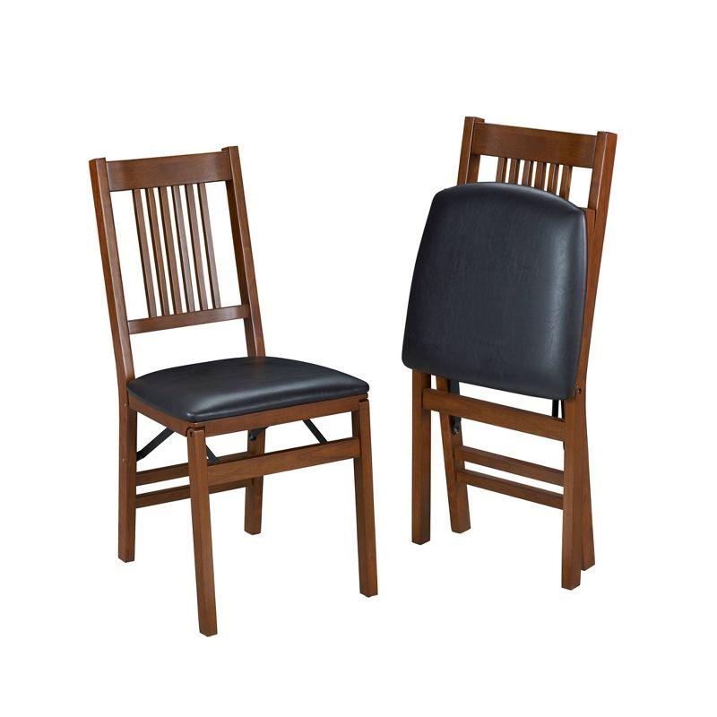 Stakmore Set of 2 True Mission Folding Chair Fruitwood Brown : Vinyl Upholstered, No Assembly, Wood Frame