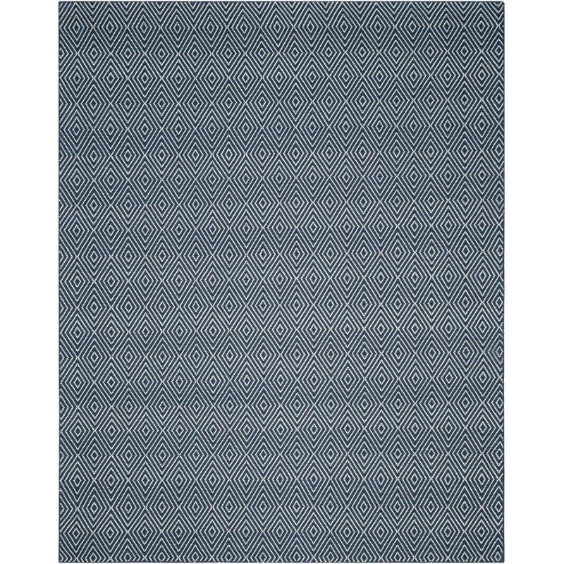 Wilton Navy and Ivory Wool Hand-Knotted 8' x 10' Rug