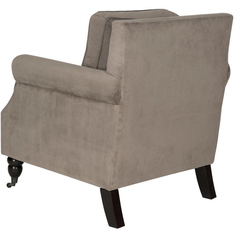 Modern Mushroom Taupe Wood Arm Chair with Silver Nail Head Detailing