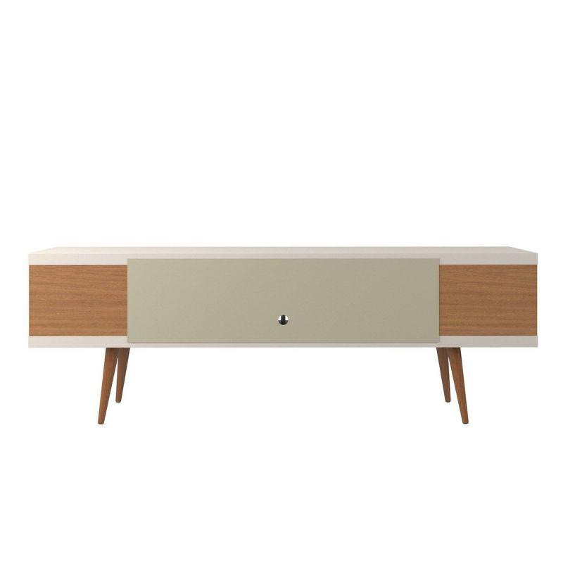 Utopia Mid-Century Modern TV Stand in Off-White and Maple Cream