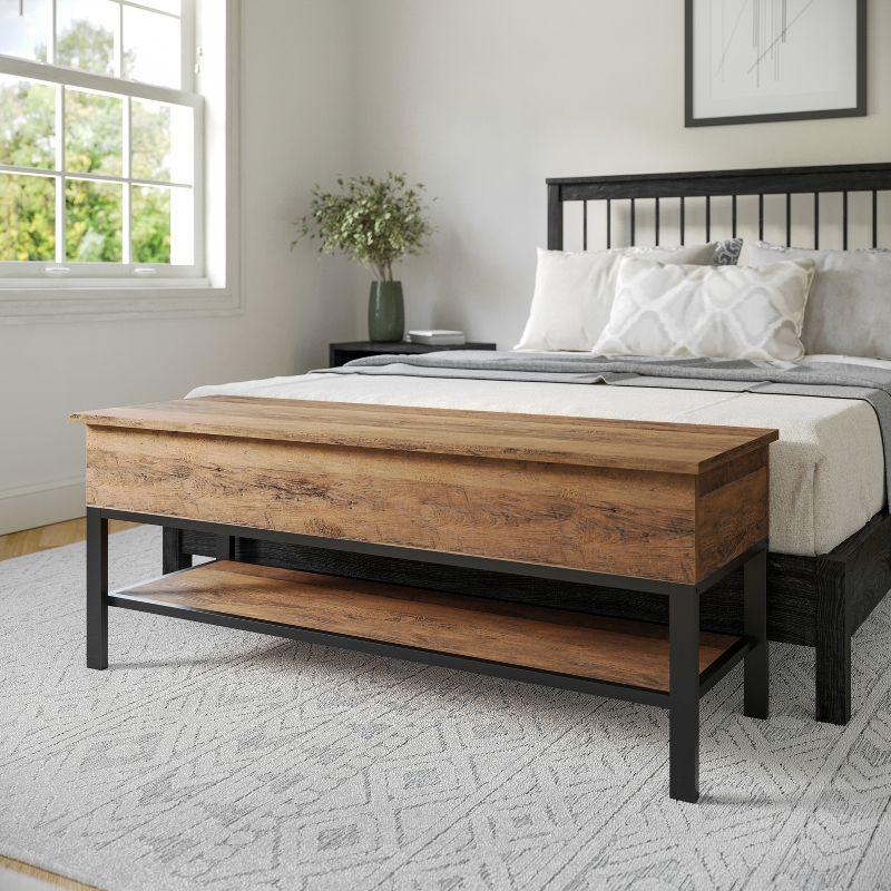 Flash Furniture Wyatt Farmhouse Entryway Storage Bench with Lower Shelf Perfect for Entryway, Mudroom, or Bedroom