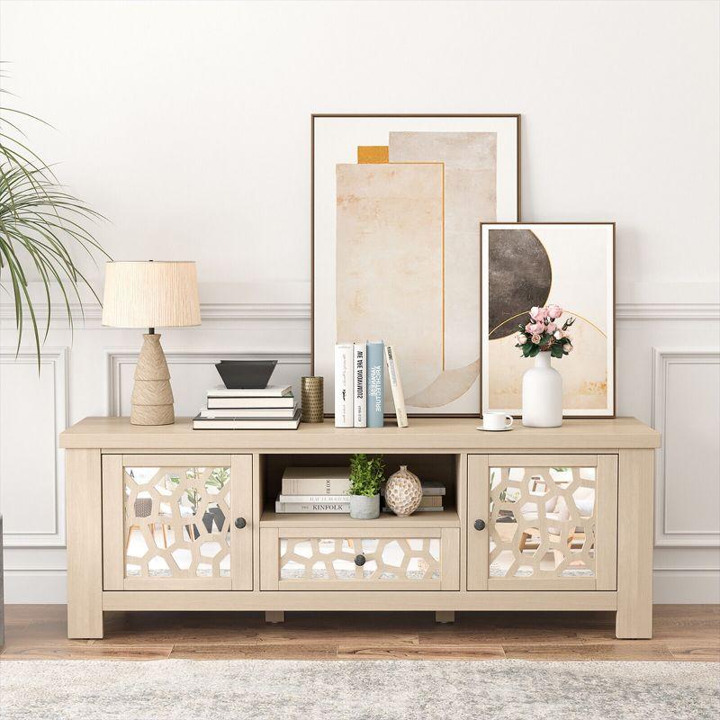 Tangkula 55" Retro TV Stand Media Entertainment Center w/ Mirror Doors & Drawer Natural