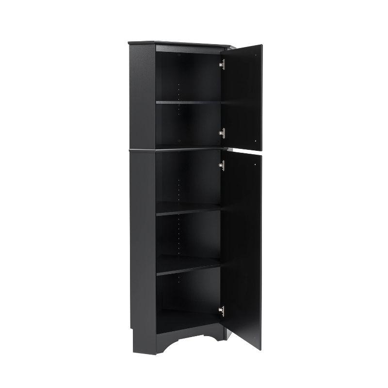 Black Composite Wood Tall Corner Storage Cabinet with Adjustable Shelving