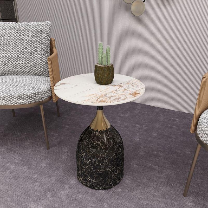 LeisureMod Side Table Round Sintered Stone Top Modern Accent Table with Stainless-Steel Base Chic End Table Oslo Series in Marbled Brown