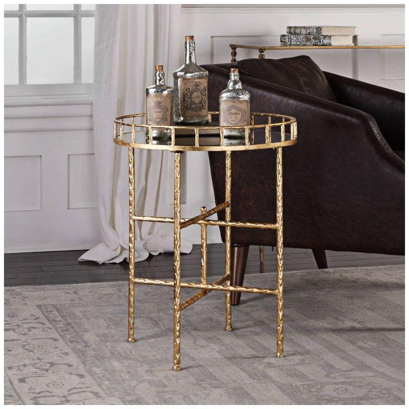 Uttermost Modern Glam Gold Leaf Round Accent Table 19 1/2" Wide Mirrored Tray Tabletop for Living Room Bedroom Bedside Entryway