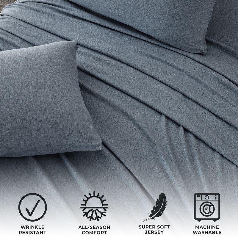 Ultra-Soft Heathered Jersey Knit Cotten Blend Sheet Set - Great Bay Home (Full, Heathered Denim Blue)