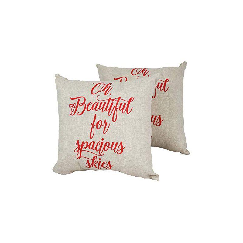 America The Beautiful Beige and Red Outdoor Throw Pillows, 17" Set of 2