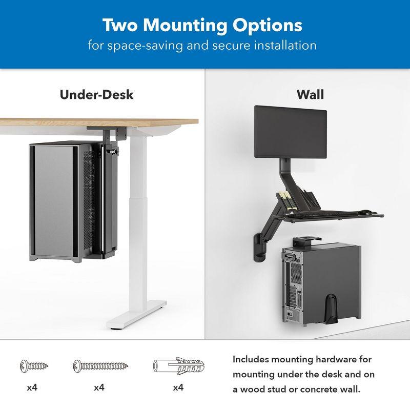 Mount-It! Heavy Duty Under Desk Computer Wall Mount | Height Adjustable CPU Holder with Sliding Tracks | 44 Lbs. Weight Capacity | Black