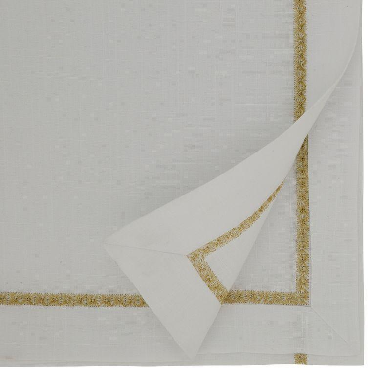 Gold Embroidered Border White Polyester Table Runner