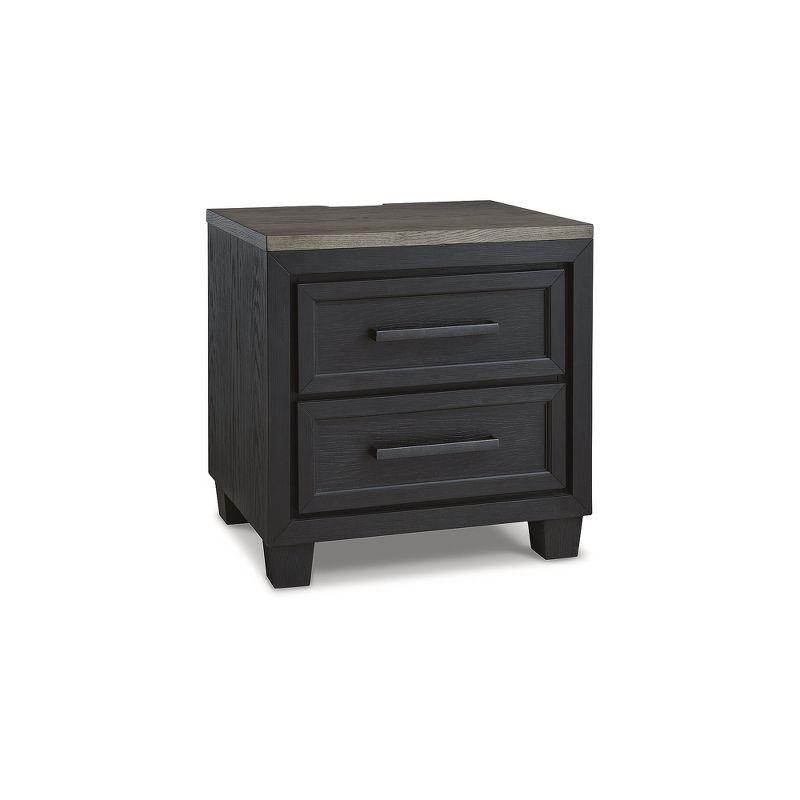 27" Black and Brown Oak 2-Drawer Nightstand