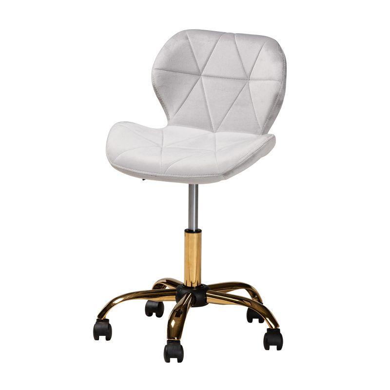 Baxton Studio Savara Contemporary Glam and Luxe Grey Velvet Fabric and Gold Metal Swivel Office Chair