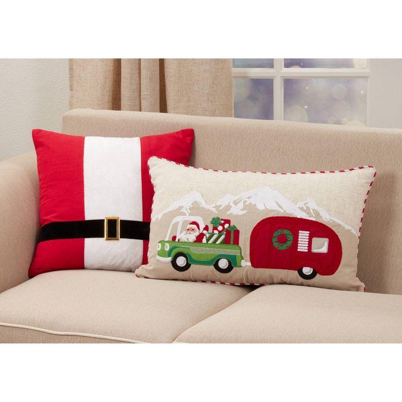 14"x24" Santa Truck & Trailer Lumbar Pillow: Festive Holiday Decor - Saro Lifestyle