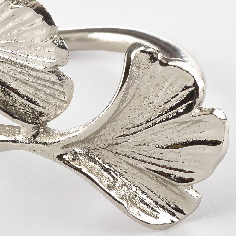 Silver Ginkgo Leaf Design Napkin Rings Set of 4