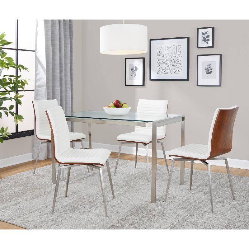 5-Piece White Faux Leather and Glass Dining Set