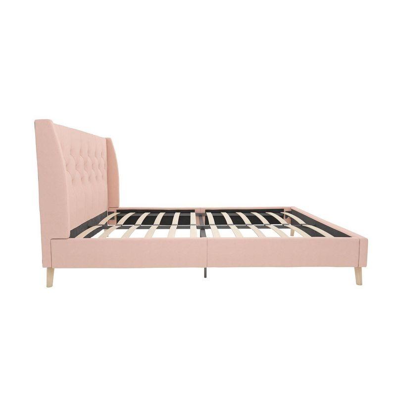 Full Pink Linen Tufted Upholstered Bed with Slats