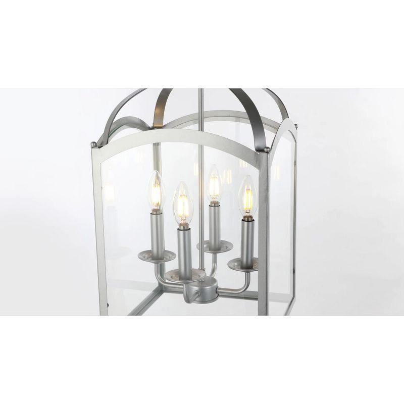 11" LED 4-light Ruth Classic Lantern Metal/Glass Pendant Silver - JONATHAN Y: ETL Listed, Adjustable Height