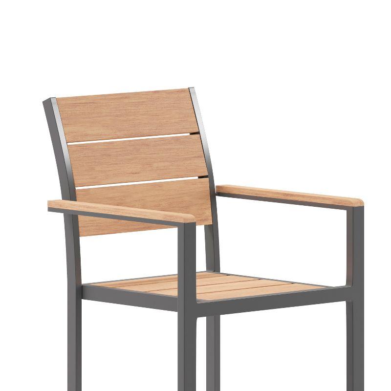 Flash Furniture Finch Commercial Grade Patio Chair with Arms, Stackable Side Chair with Faux Teak Poly Slats and Metal Frame