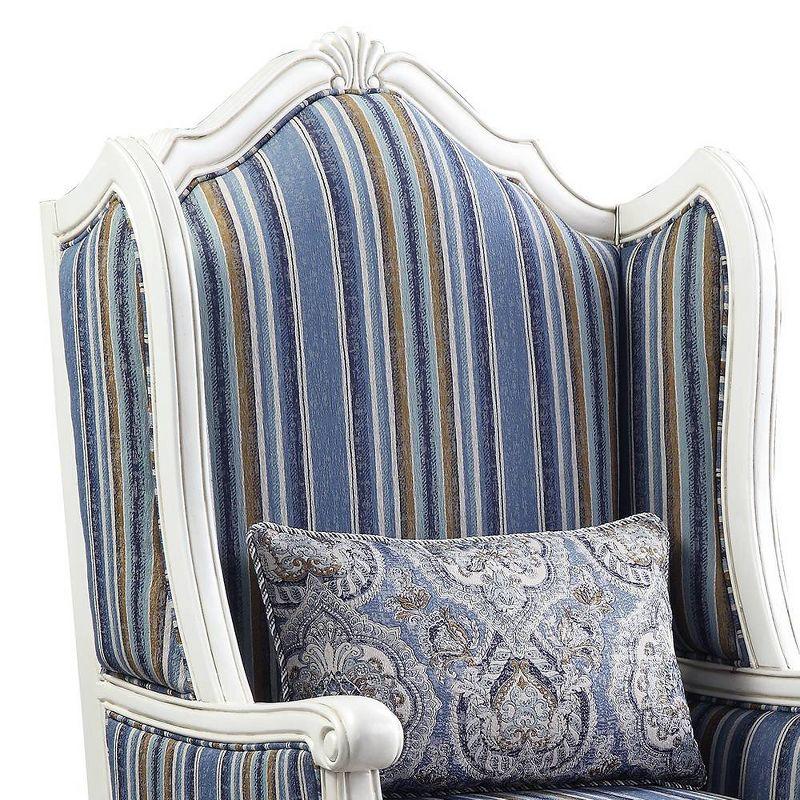 31" Ciddrenar Fabric Chair White Finish - Acme Furniture: Queen Anne Legs, Floral Linen Upholstery, No Assembly Required