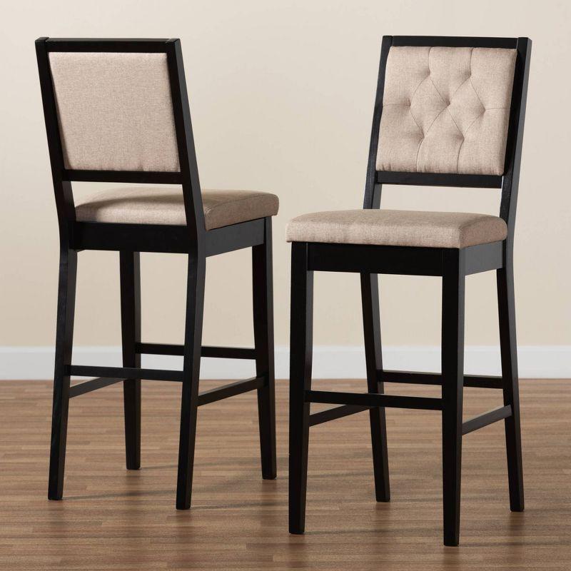 2pc Gideon Fabric Upholstered and Wood Barstool Set - Baxton Studio