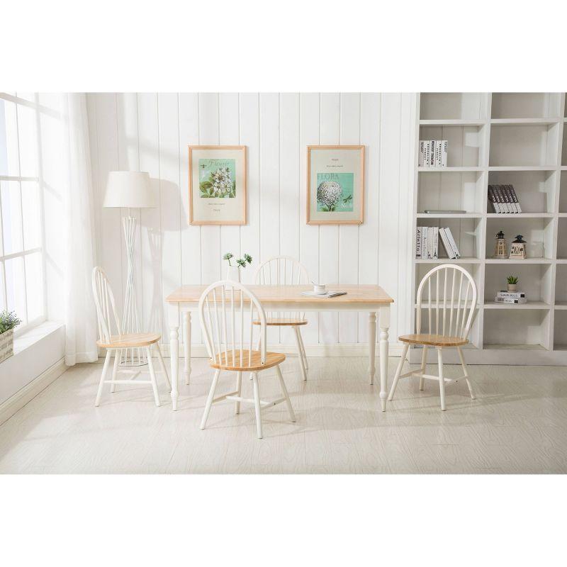 5pc Farmhouse Dining Set White/Natural - Boraam: Solid Hardwood, 4 Chairs, Rectangle Table