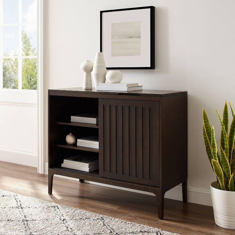 Asher Record Storage Media Console Dark Brown - Crosley: Sliding Doors, Adjustable Shelving, Vinyl Organizer