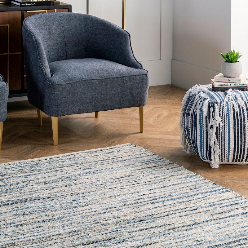 Handmade Blue Cotton Striped 5' x 8' Area Rug