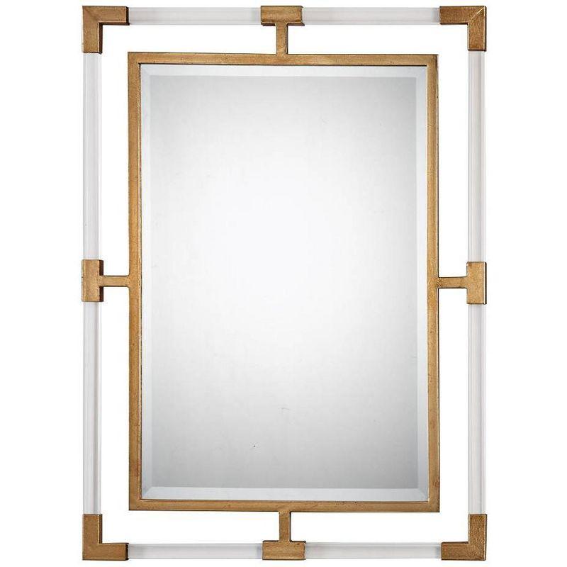Transitional Gold Leaf Rectangular Wall Mirror with Clear Acrylic Bars
