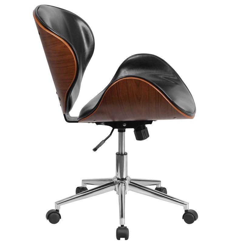 Walnut Frame Black Leather Mid-Back Executive Swivel Office Chair