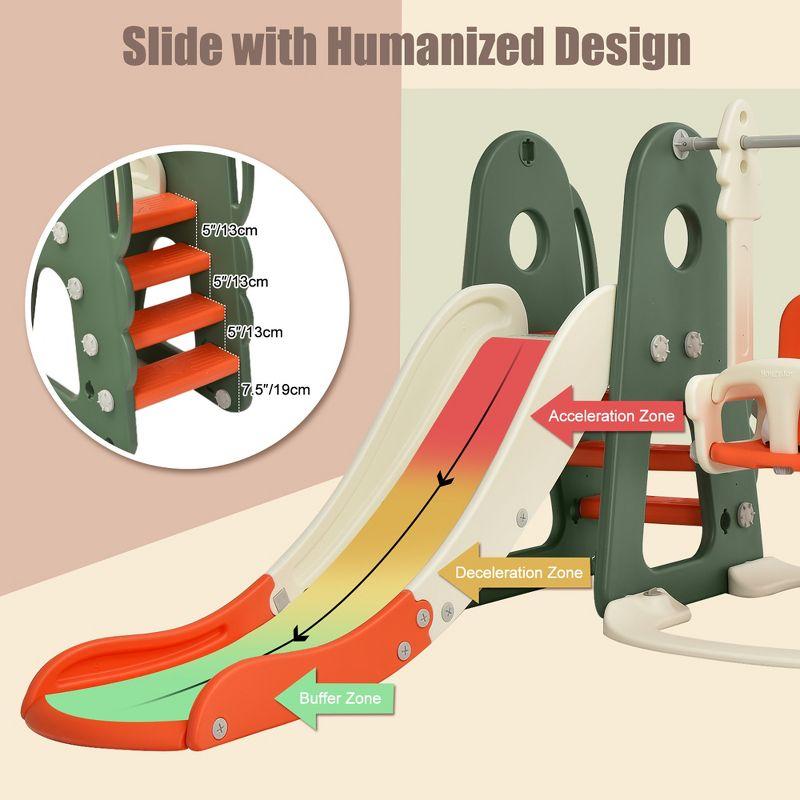 Costway 6 in 1 Toddler Slide and Swing Set Climber Playset w/ Ball Games White\Orange