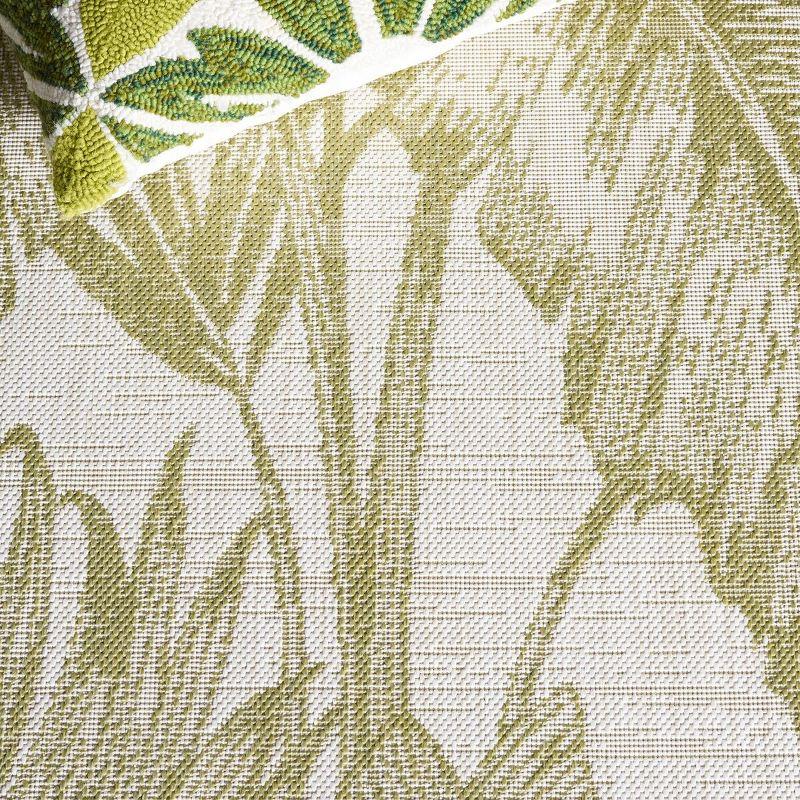 Ivory and Green Botanical Synthetic Area Rug