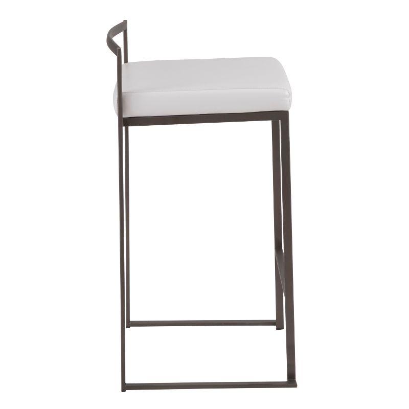 Set of 26" Fuji Contemporary Stackable Counter Height Barstool Antique Coin with White Faux Leather Cushion - Lumisource: Metal Frame