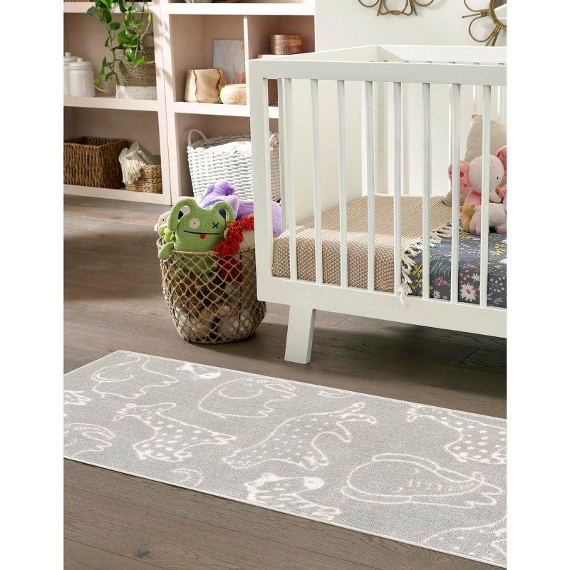 Whimsy Safari Animals Gray/Ivory Kid Rug