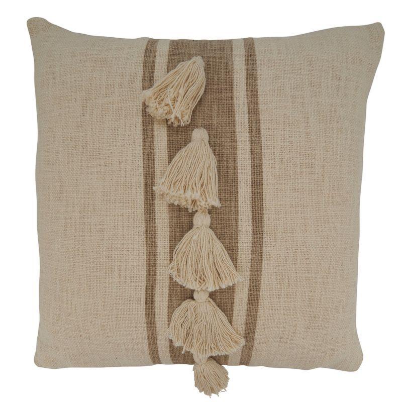 Natural Striped Tassel Cotton Square Throw Pillow