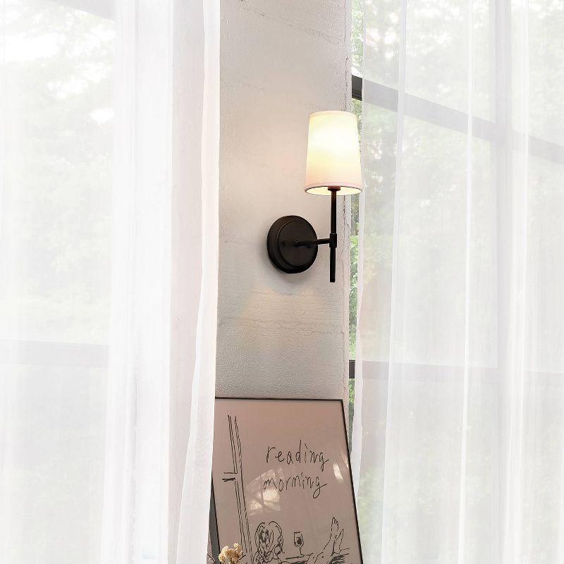 1-Light Clarissa Wall Sconce Matte Black with Fabric Shade White - Globe Electric: ETL Listed, Linen Shade, Metal Body