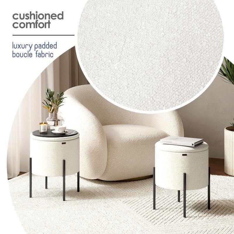 StorageBud Round Ottoman with Storage, Modern Boucle Storage Ottoman, Small Foot Stool Ottoman for Living Room and Bedroom, White