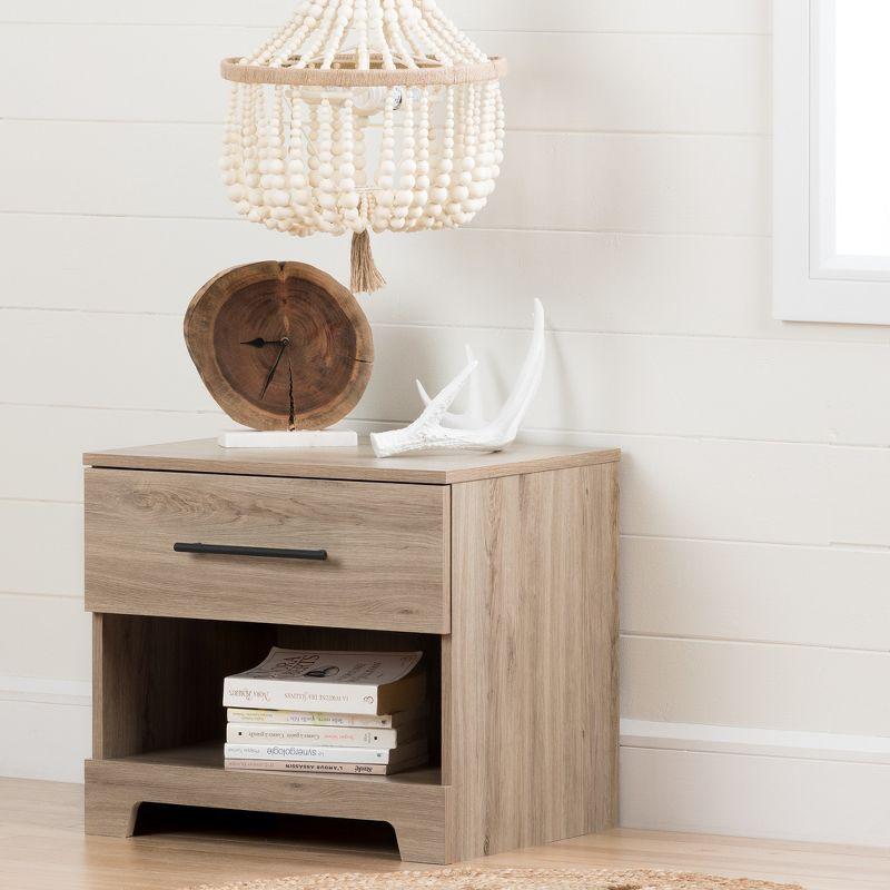 Primo 1 Drawer Nightstand Rustic Oak - South Shore: Metal Handle, Open Shelf Storage