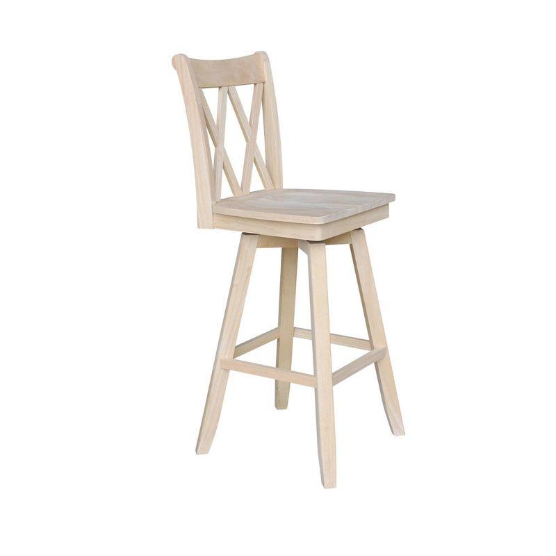 24" Double X Back Counter Height Barstool with Swivel and Auto Return Unfinished - International Concepts: Hardwood Frame