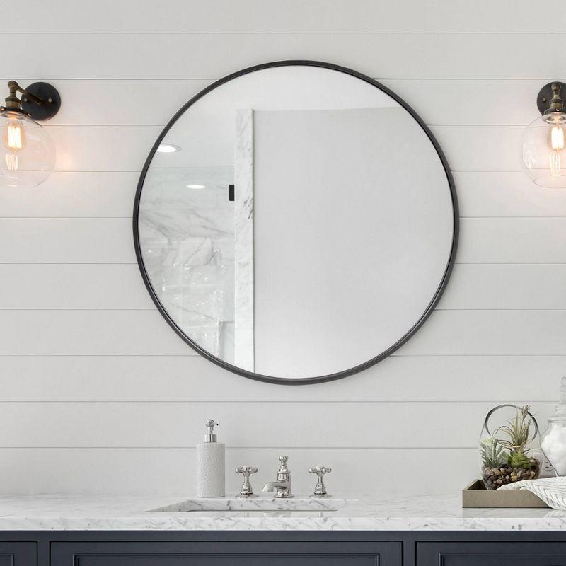 Howard Elliott 30" Round Stainless Steel Framed Vanity Mirror Brushed Black