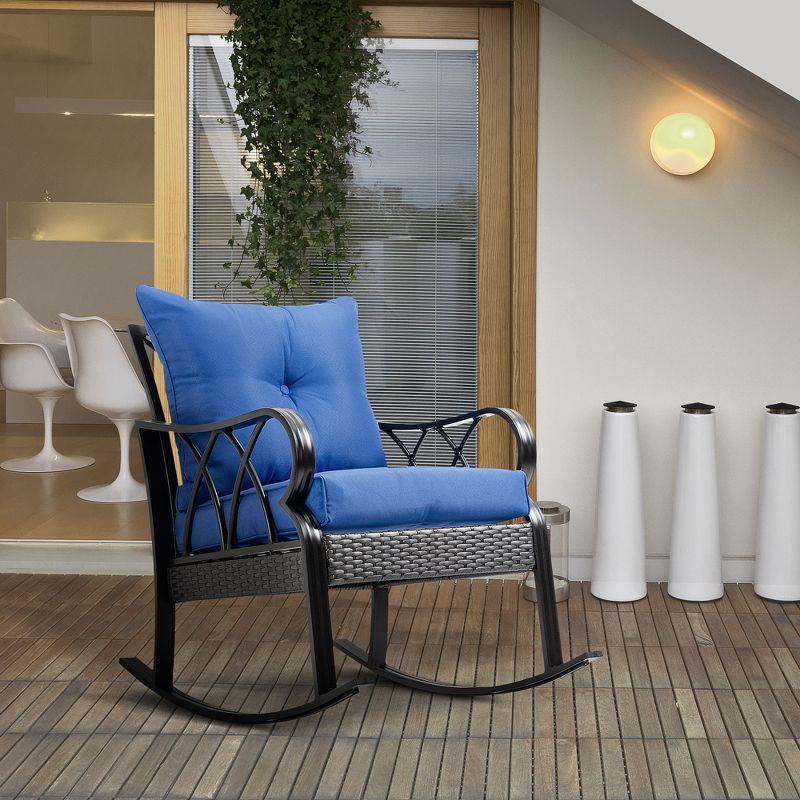 Mercer41 Outsunny Outdoor Wicker Rocking Chair with Padded Cushions, Aluminum Furniture Rattan Porch Rocker