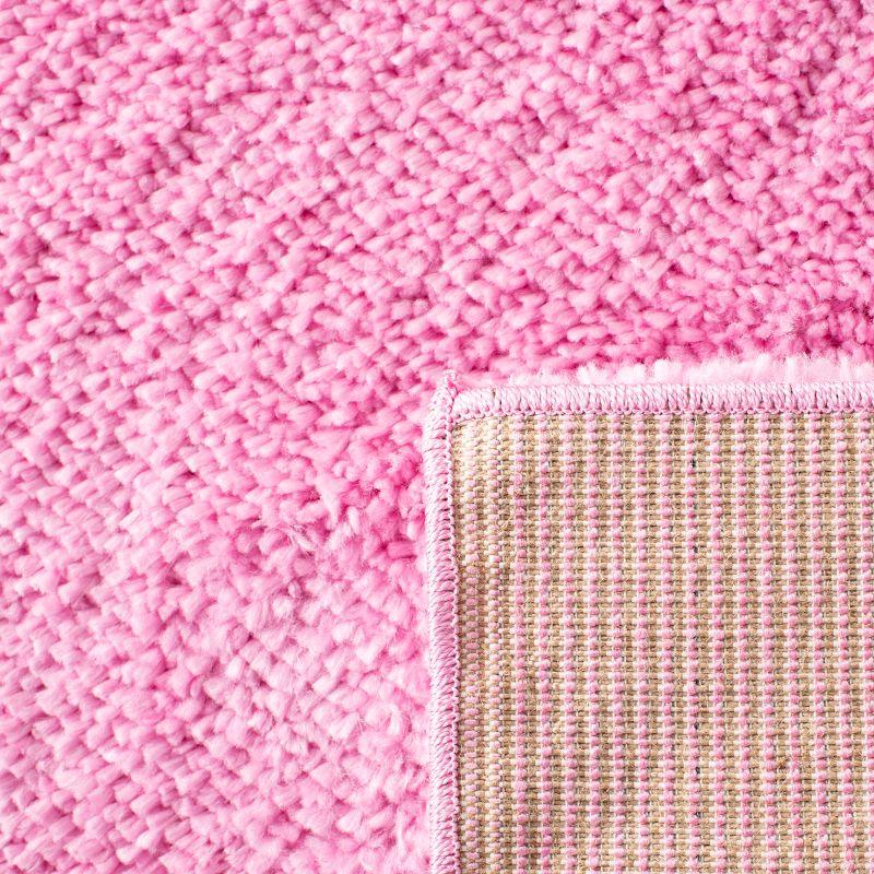 Plush Pink 5' Square Synthetic Shag Area Rug, Easy-Care & Stain-Resistant