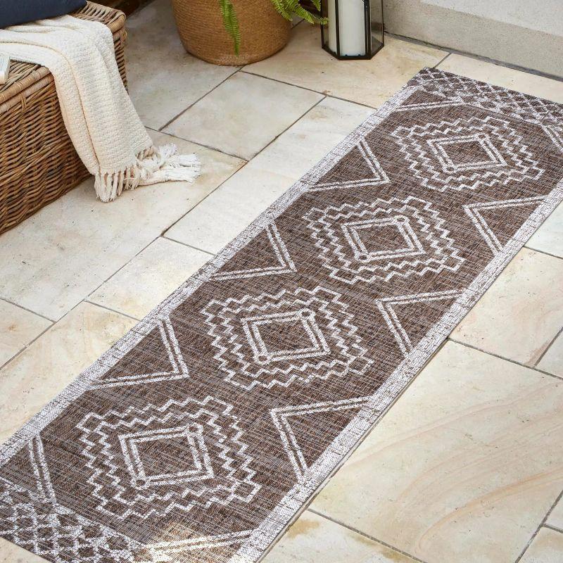 2'x10' Marokko Diamond Medallion Indoor/Outdoor Runner Rug, Brown/Beige - JONATHAN Y