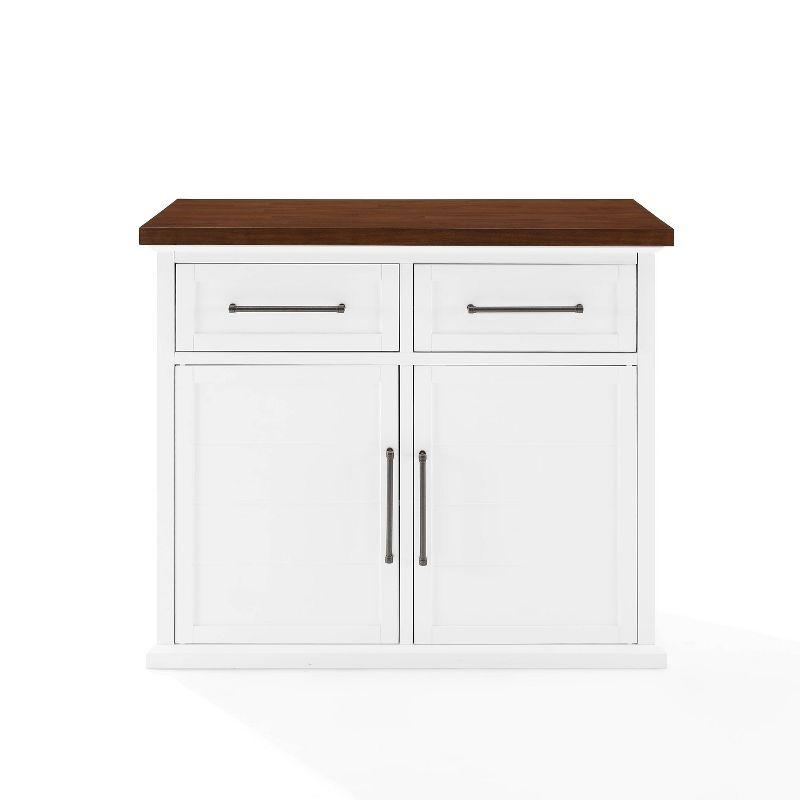 Crosley Bartlett Wood Top Kitchen Island White/Walnut: Traditional Style, Adjustable Shelves, Storage Cart