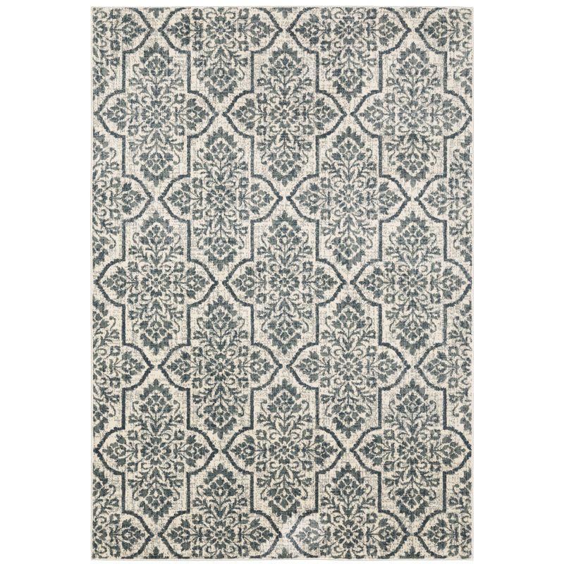 9'10"x12'10" Farrah Floral Trellis Area Rug Ivory/Blue - Captiv8e Designs: Bohemian, Low Pile, Fade & Stain-Resistant